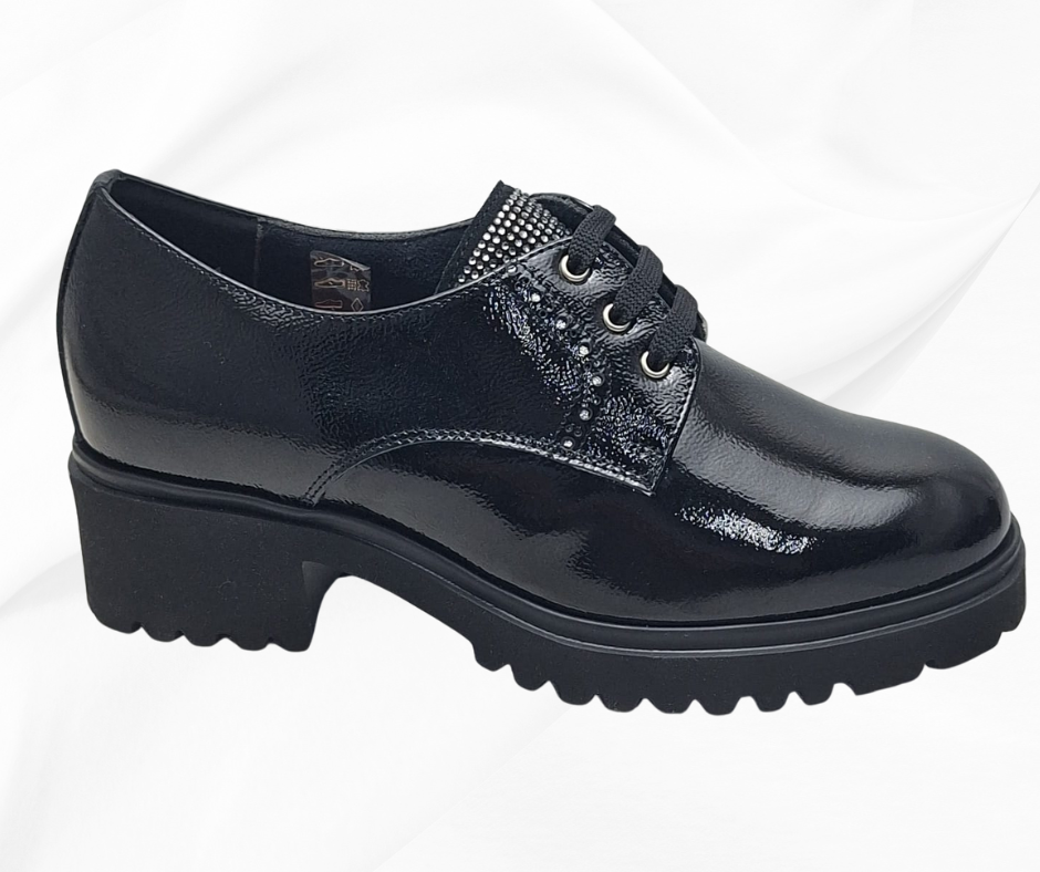 MARAL G006 NAPLAK NERO Scarpe stringate nere lucide con suola robusta