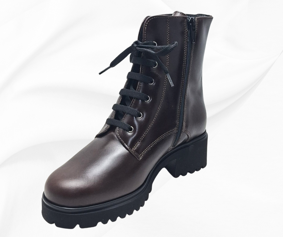 MARAL G018 TESTA DI MORO stivaletti in pelle con lacci e lampo predisposti per platare