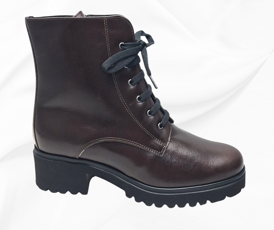 MARAL G018 TESTA DI MORO stivaletti in pelle con lacci e lampo predisposti per platare