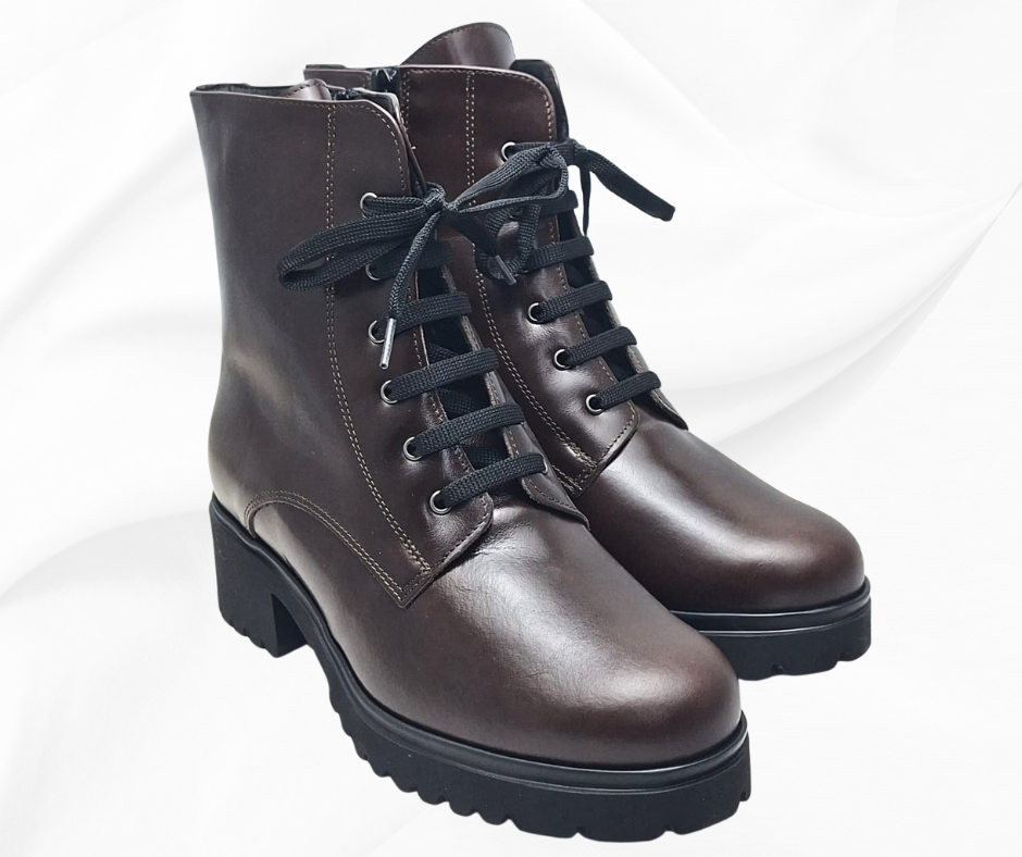 MARAL G018 TESTA DI MORO stivaletti in pelle con lacci e lampo predisposti per platare