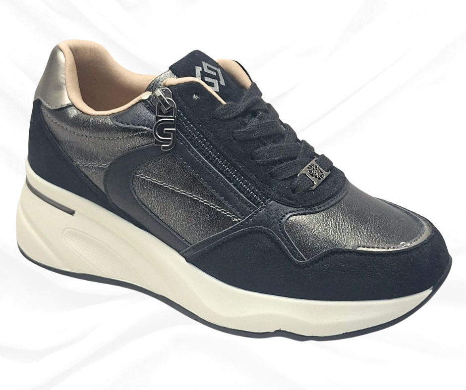 Gold&Gold GB1015 NERO sneaker donna con lacci e lampo