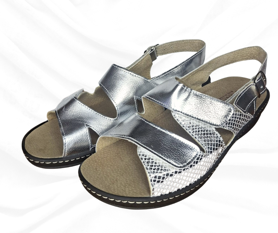 Sandalo comodo in pelle con plantare estraibile H18 lam argento