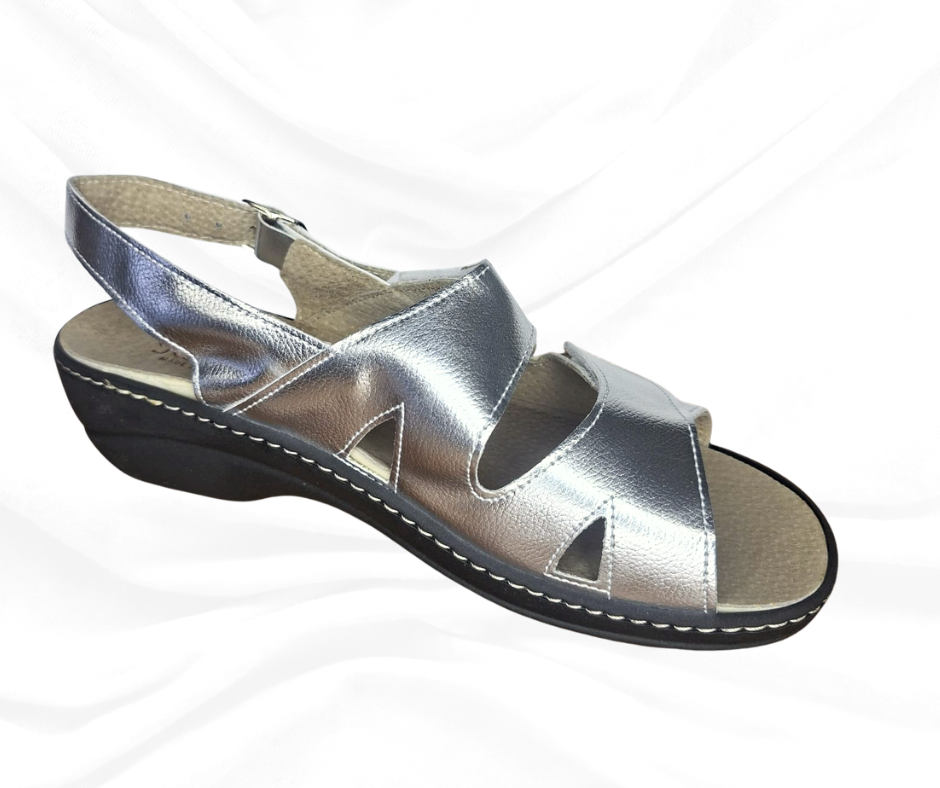 Sandalo comodo in pelle con plantare estraibile H18 lam argento
