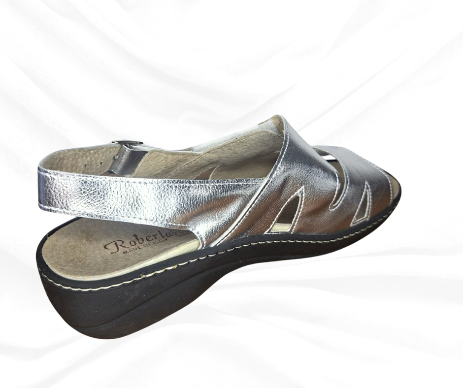 Sandalo comodo in pelle con plantare estraibile H18 lam argento