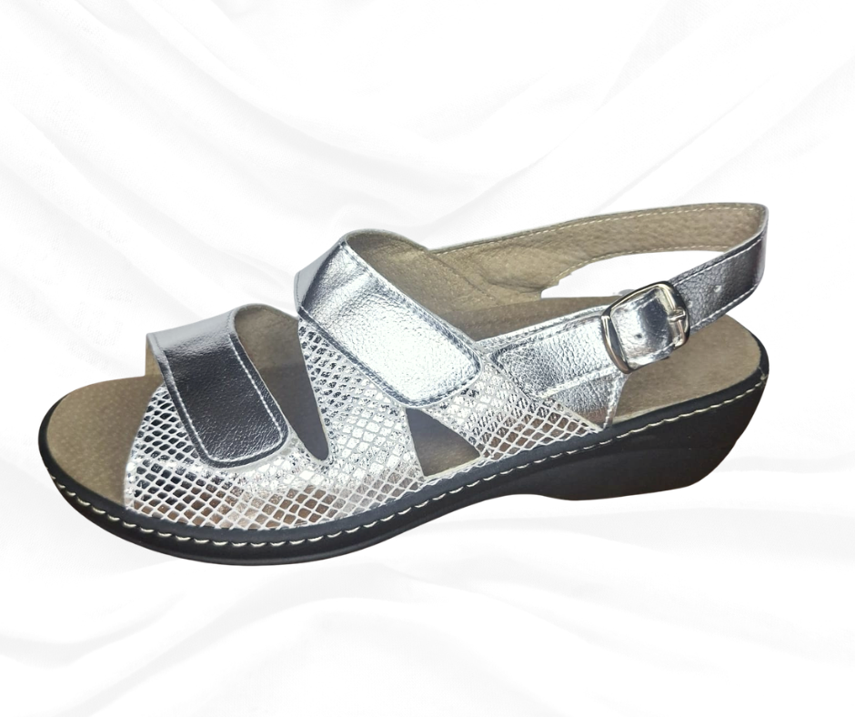 Sandalo comodo in pelle con plantare estraibile H18 lam argento