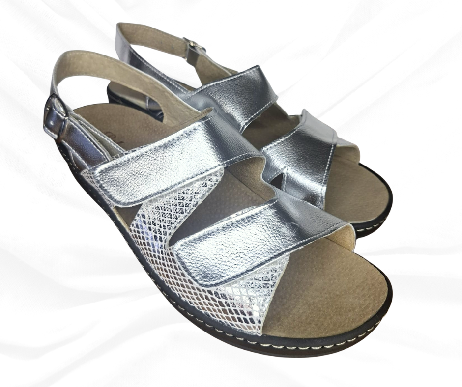Sandalo comodo in pelle con plantare estraibile H18 lam argento