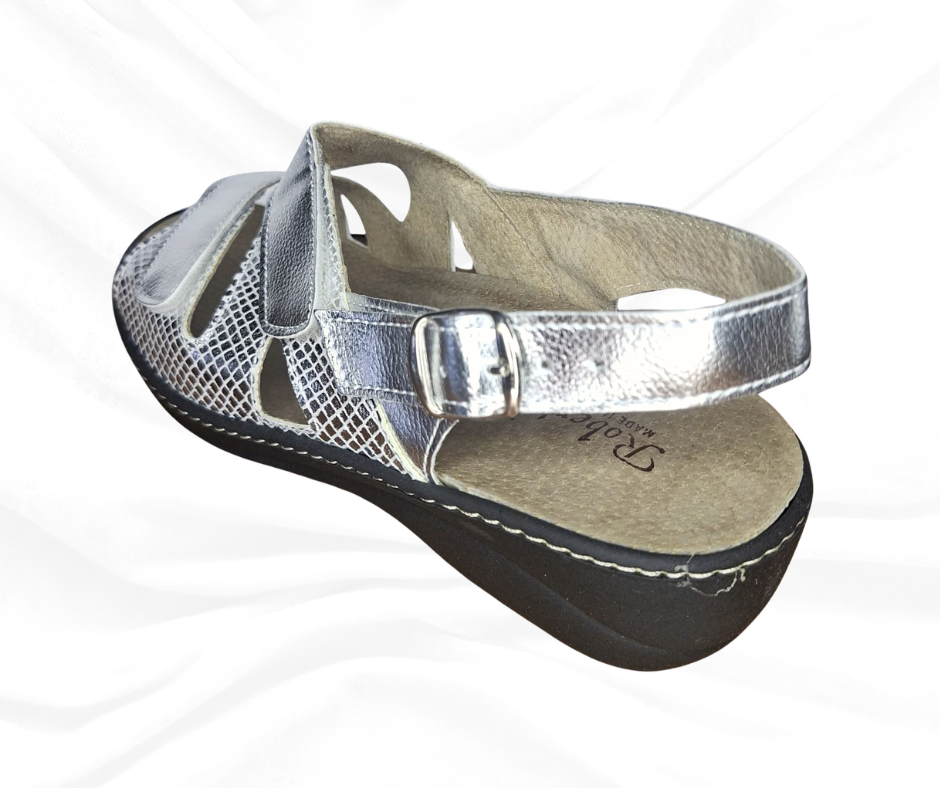 Sandalo comodo in pelle con plantare estraibile H18 lam argento