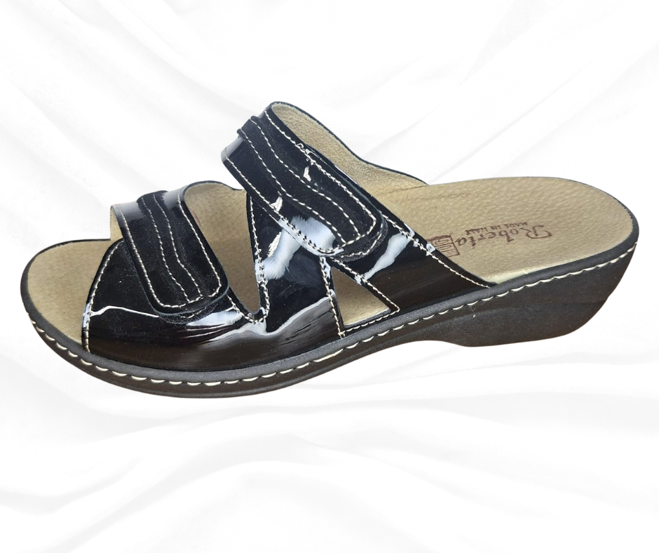 Ciabatta comoda in pelle con plantare estraibile H5 vernice nera