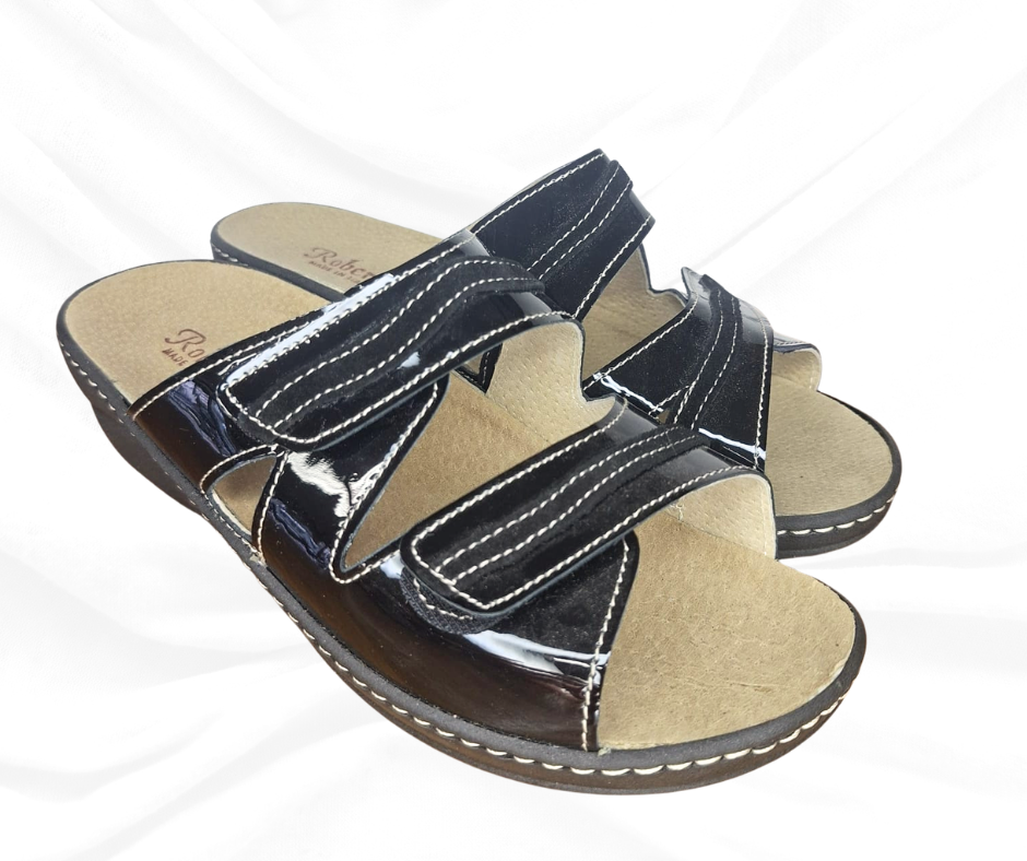 Ciabatta comoda in pelle con plantare estraibile H5 vernice nera