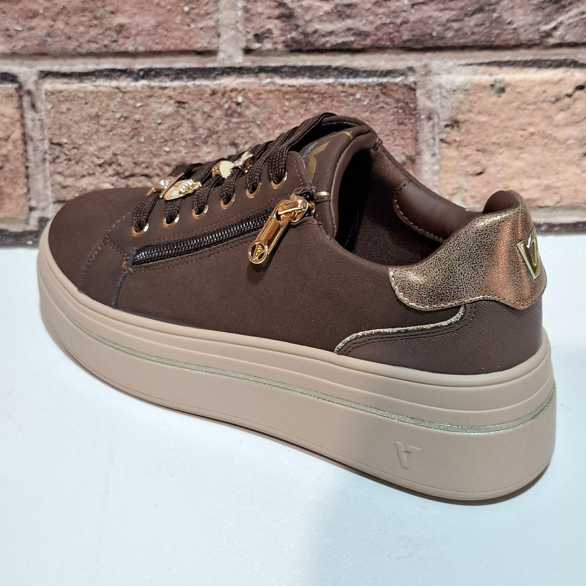 Scarpa donna con lacci V35452 Brown