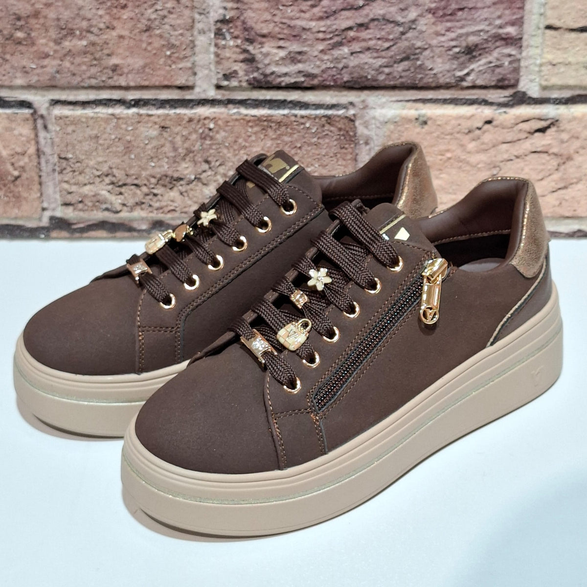 Scarpa donna con lacci V35452 Brown