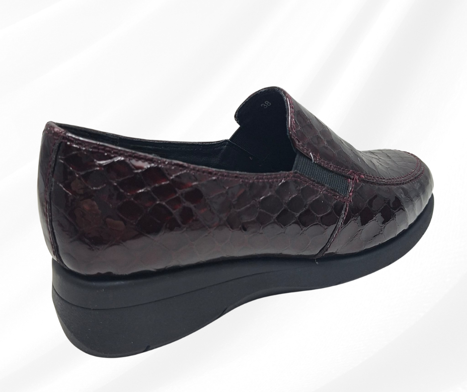Mocassino in pelle morbida con zeppa 3 cm W20543 BORDO