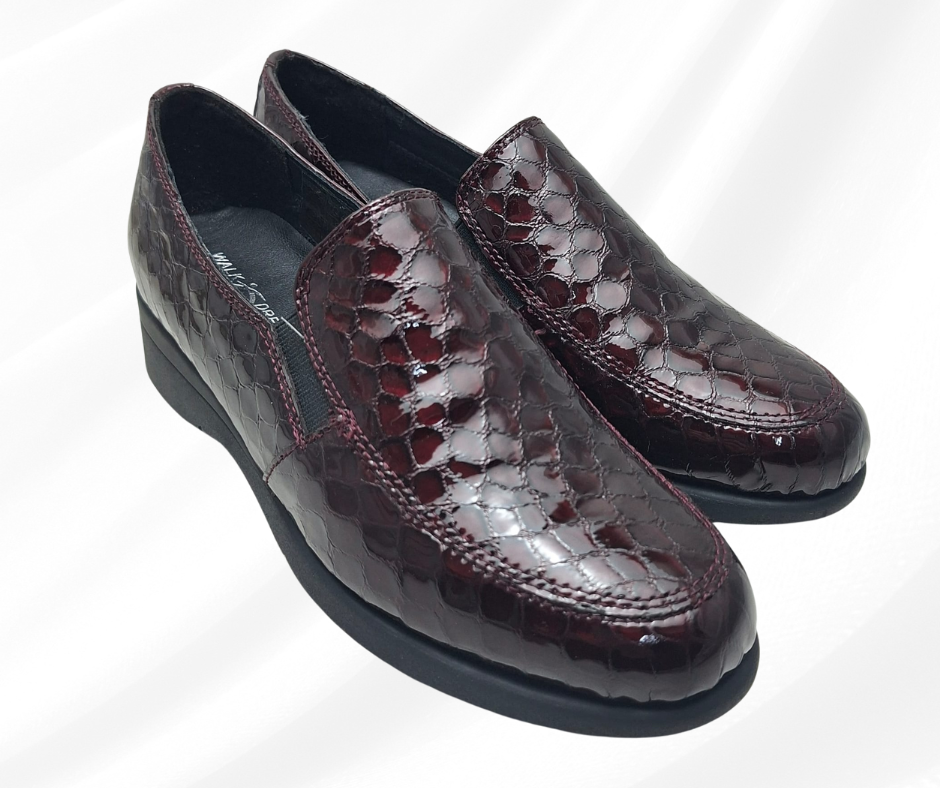 Mocassino in pelle morbida con zeppa 3 cm W20543 BORDO