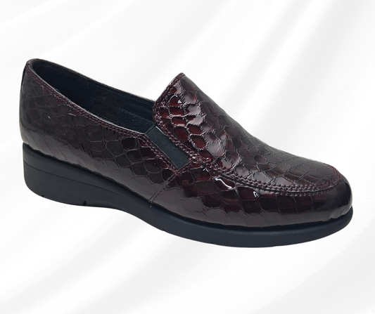 Mocassino in pelle morbida con zeppa 3 cm W20543 BORDO