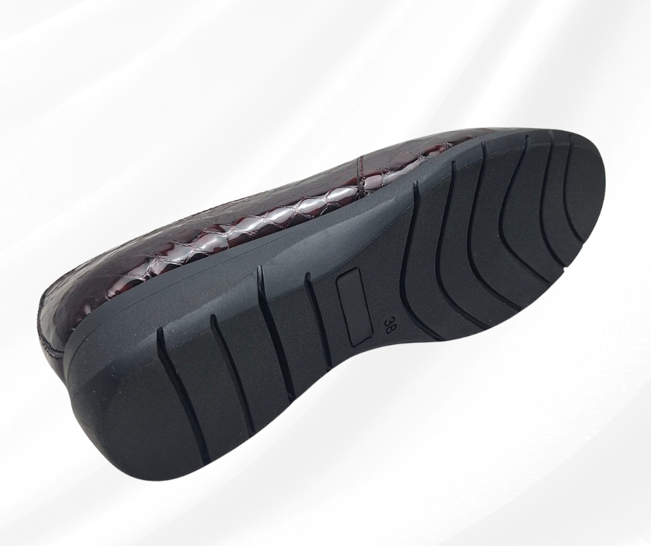 Mocassino in pelle morbida con zeppa 3 cm W20543 BORDO