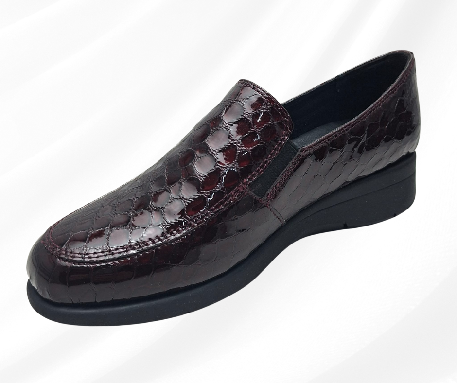 Mocassino in pelle morbida con zeppa 3 cm W20543 BORDO