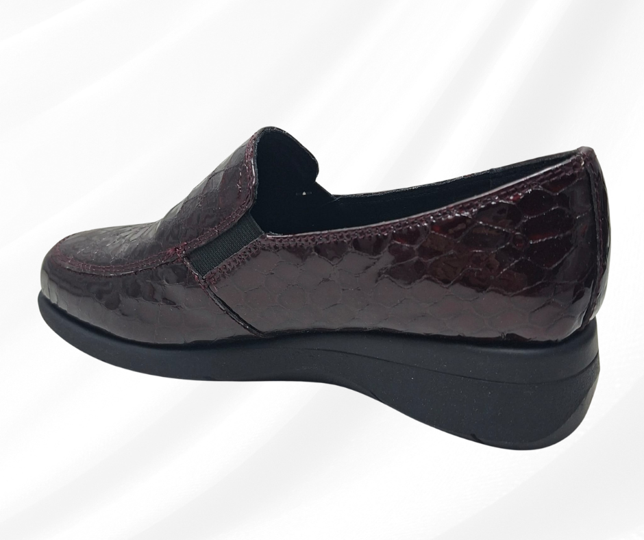 Mocassino in pelle morbida con zeppa 3 cm W20543 BORDO