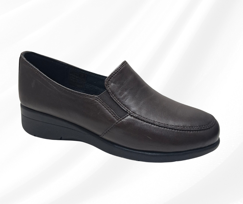 Mocassino in pelle morbida con zeppa 3 cm W20543 BROWN