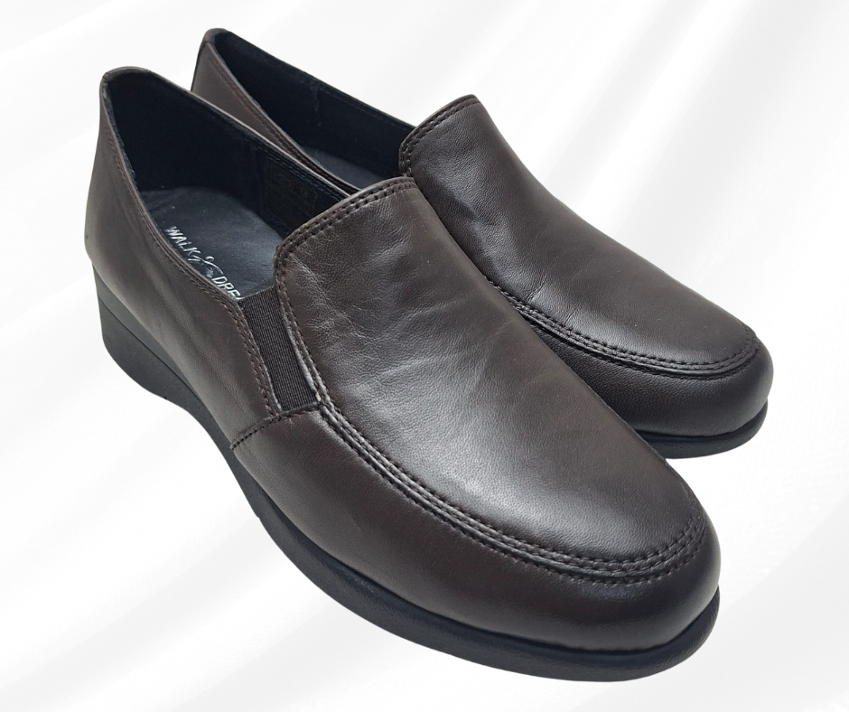 Mocassino in pelle morbida con zeppa 3 cm W20543 BROWN