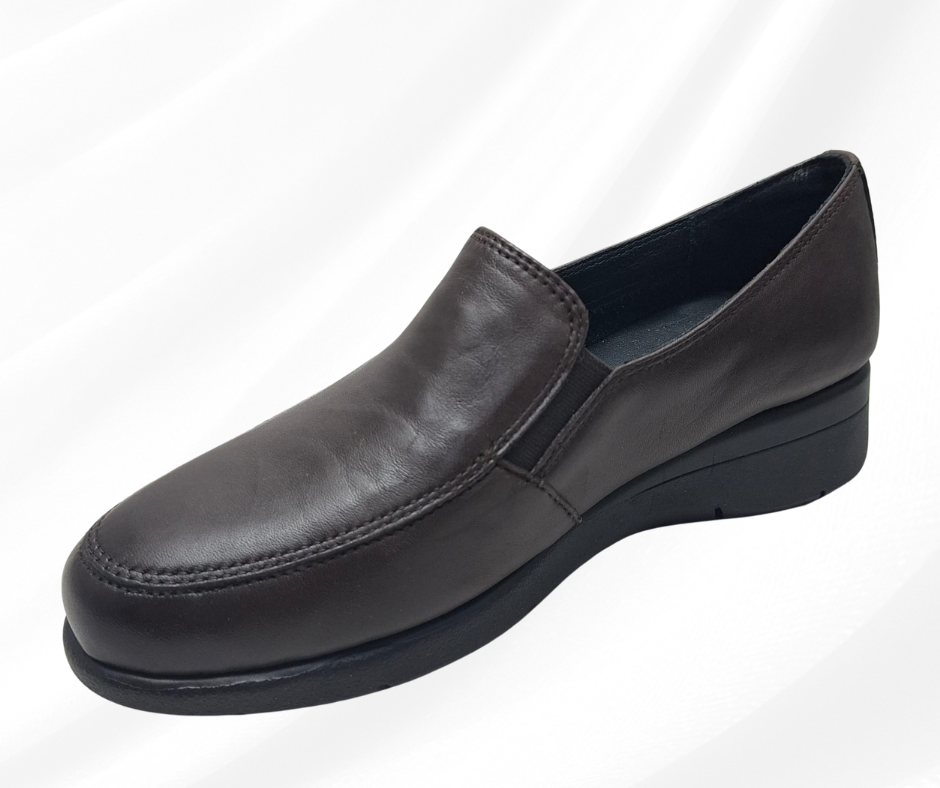 Mocassino in pelle morbida con zeppa 3 cm W20543 BROWN