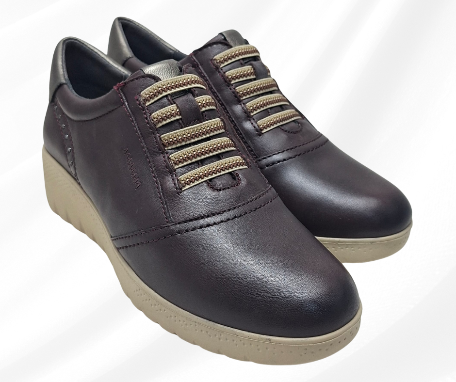 scarpa comoda da infilare in pelle con plantare morbido W23844 BORDO
