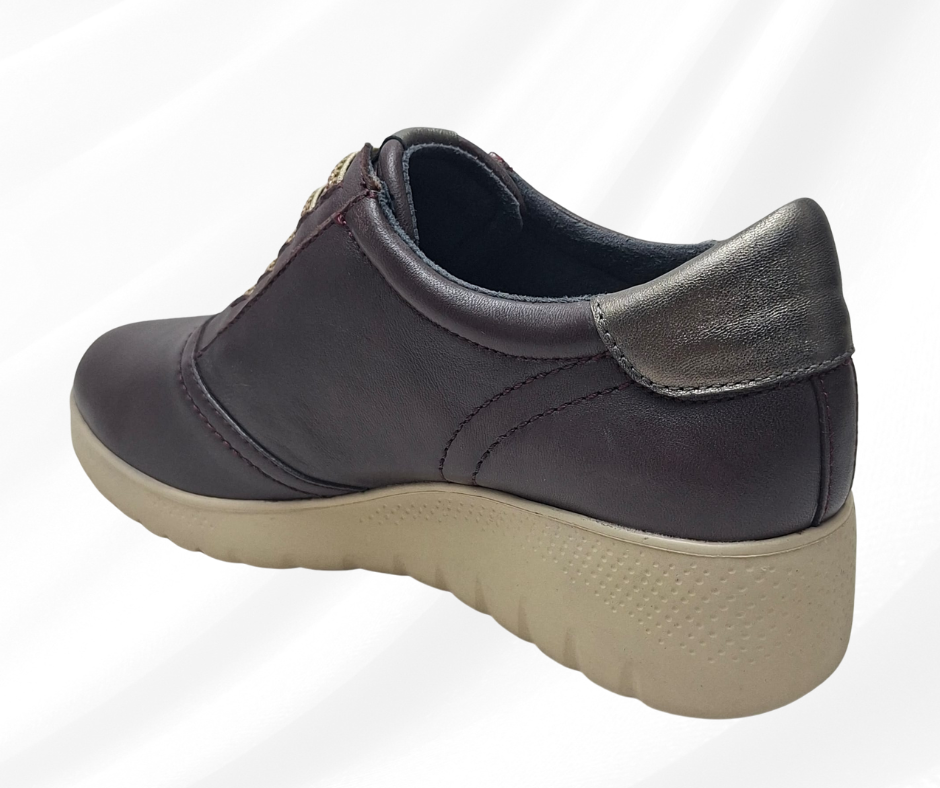 scarpa comoda da infilare in pelle con plantare morbido W23844 BORDO