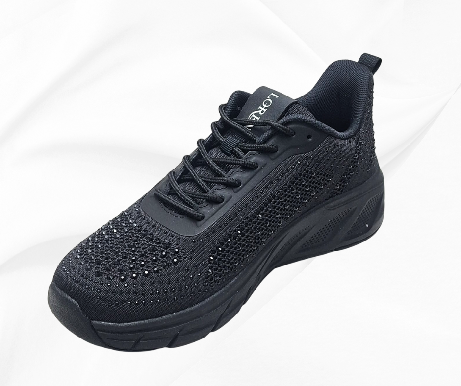 LOREN A2009 NERO sneaker donna con lacci predisosta per plantari