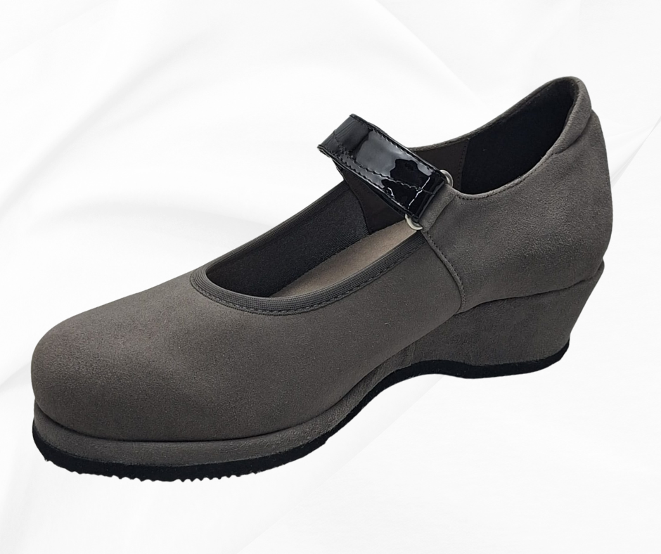 TOMASI elite ISABEL Scarpe Mary Jane in Suede Grigio con Dettagli Lucidi