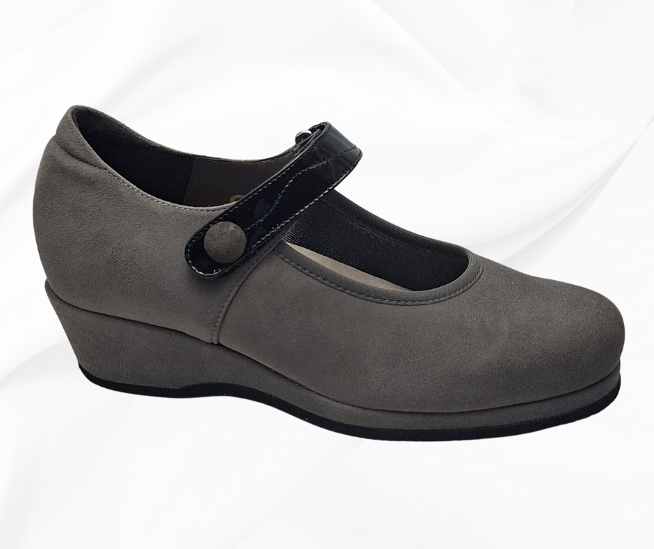 TOMASI elite ISABEL Scarpe Mary Jane in Suede Grigio con Dettagli Lucidi